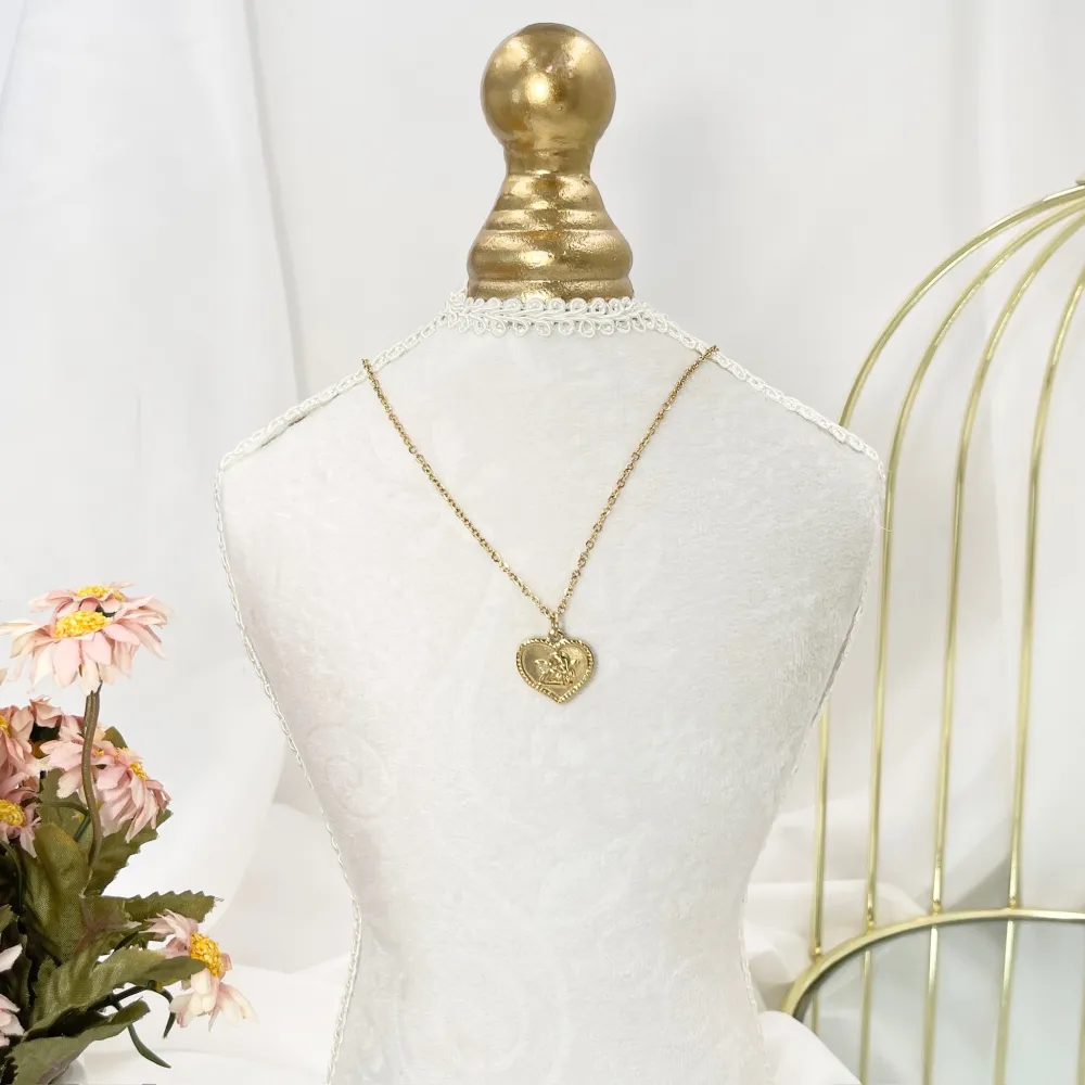 Cuore con Angelo -Collana Corta in Acciaio - CAC-103-AA4427N