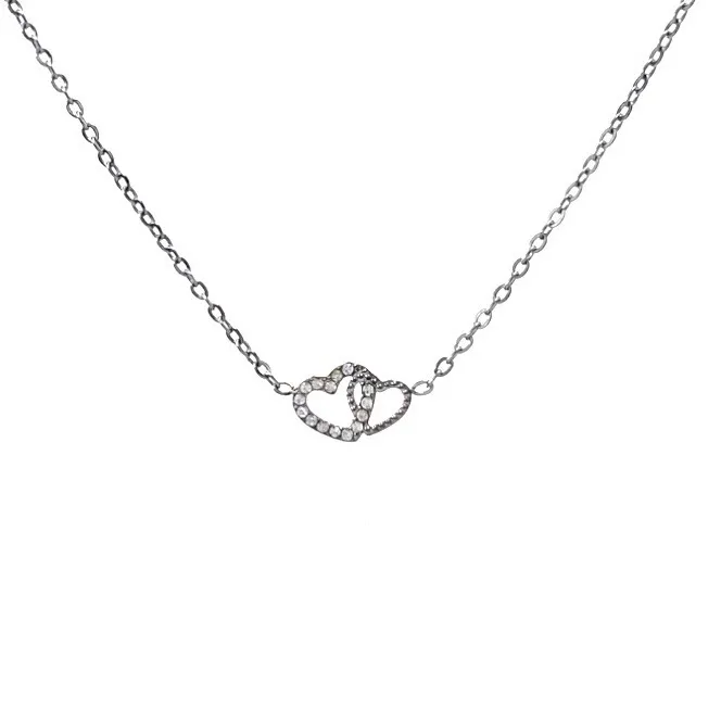 Doppio Cuore con Zirconia-Collana Corta in Acciaio - CAC-103-AA580N