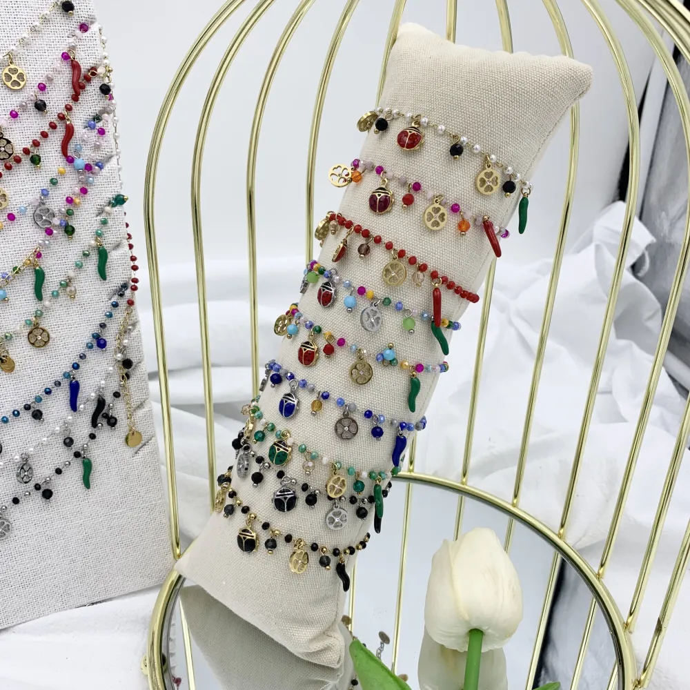 Fortuna Coccinella-Collana Corta in Acciaio e Cristalli - CAC-103-AA618NS