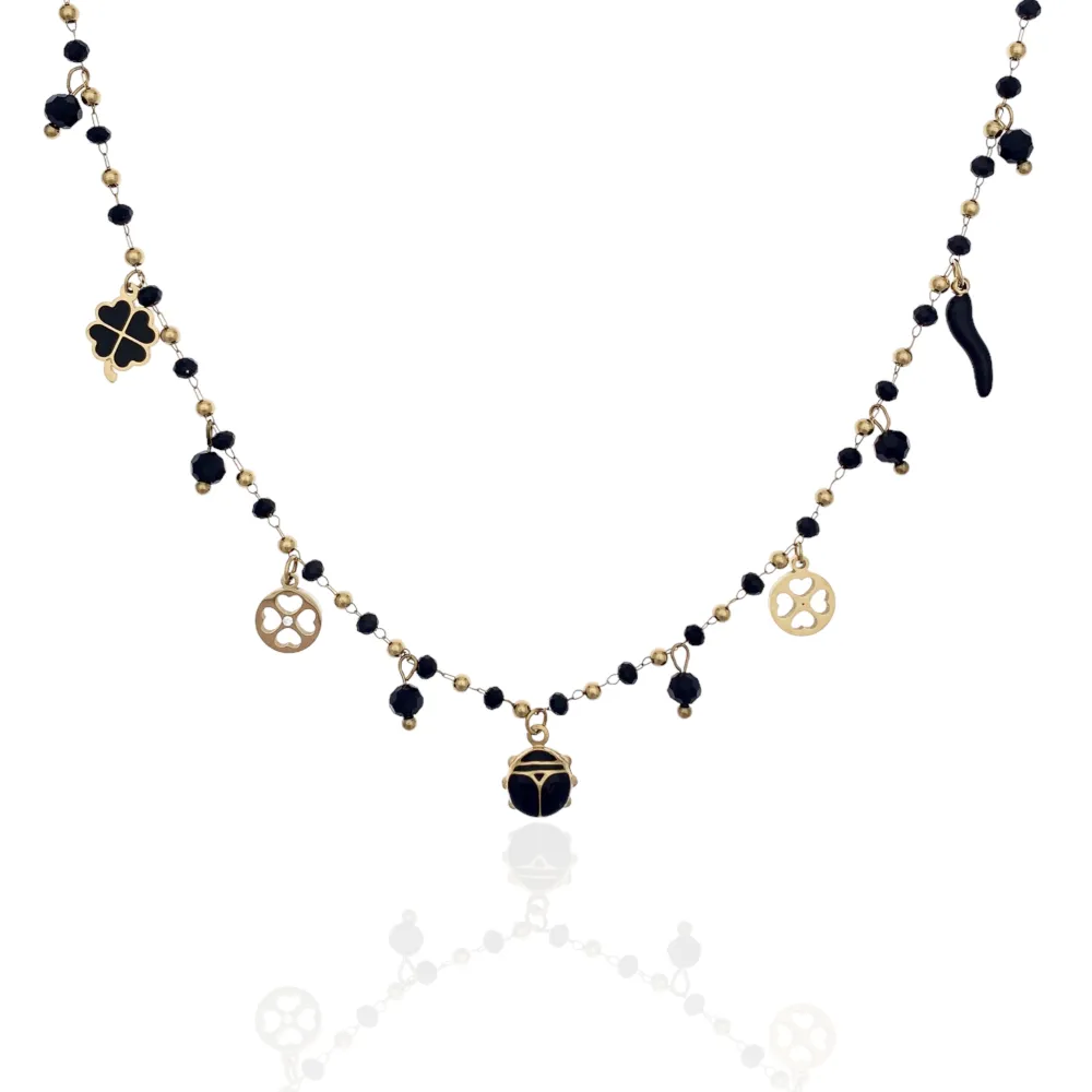 Fortuna Coccinella-Collana Corta in Acciaio e Cristalli - CAC-103-AA618NS