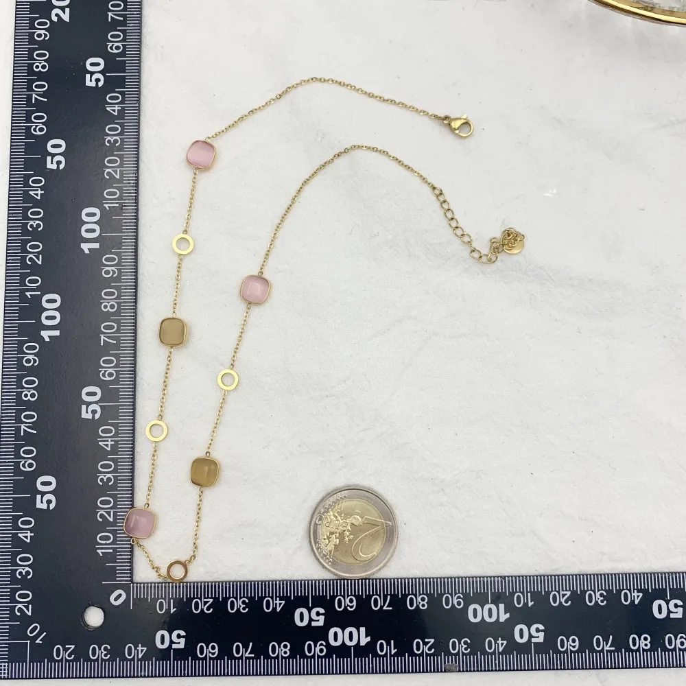 Pietra Luna Quadrata-Collana Corta in Acciaio - CAC-103-AA633N