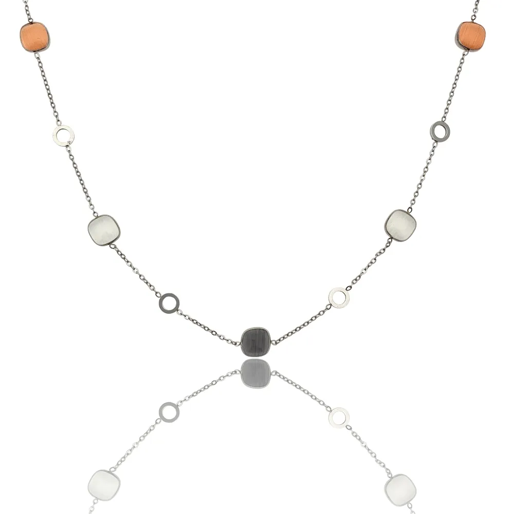 Pietra Luna Quadrata-Collana Corta in Acciaio - CAC-103-AA633N