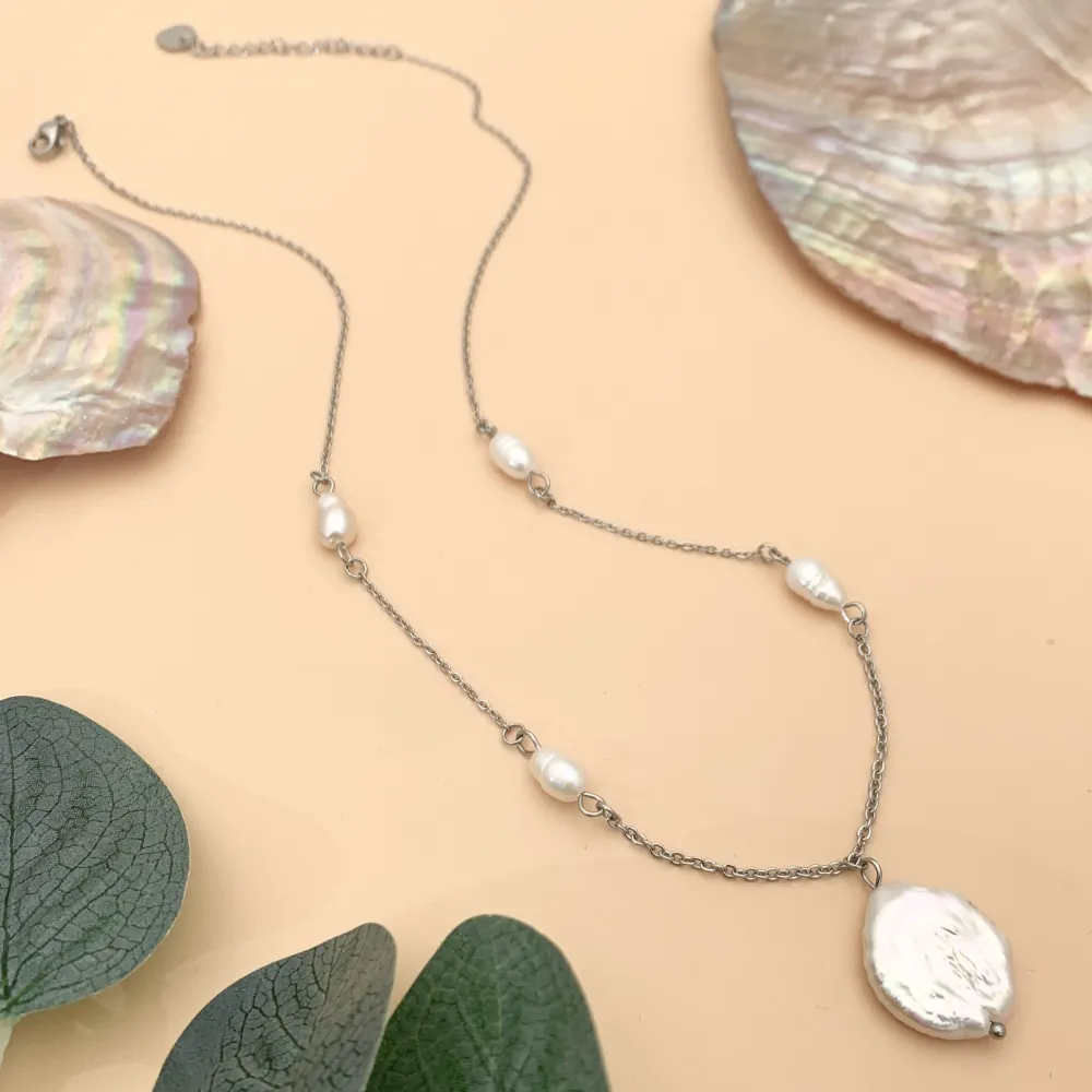 CAC7604-Perla -Collana Corta in Acciaio - CAC-104-SD-102