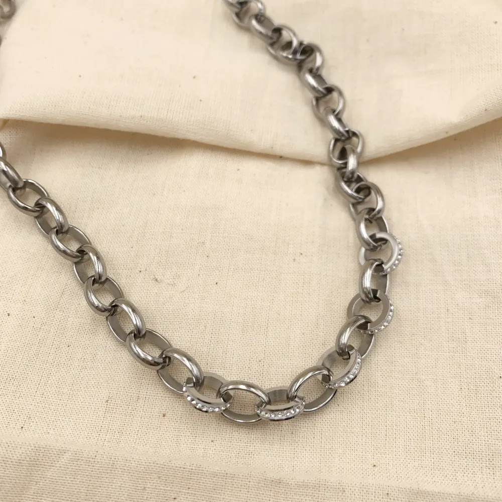 CAC7307-Catena con Strass- Collana Corta in Acciaio - CAC-413-2188