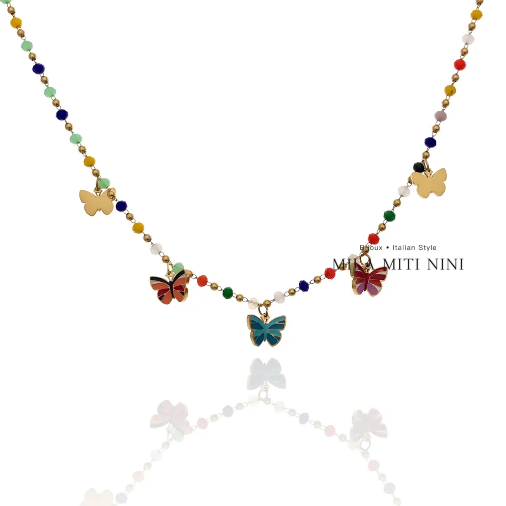 Farfalla Smaltata-Collana Corta in Acciaio - CAC-413-2237