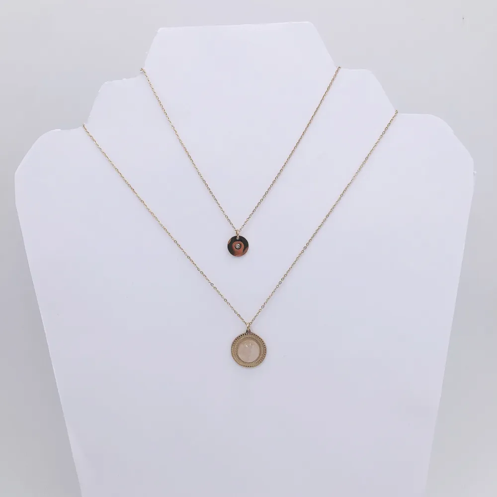 CAC4147-Tondo pietra -Collana Corta doppio filo in Acciaio - CAC4147-Tondo pietra -Collana Corta doppio filo in Acciaio