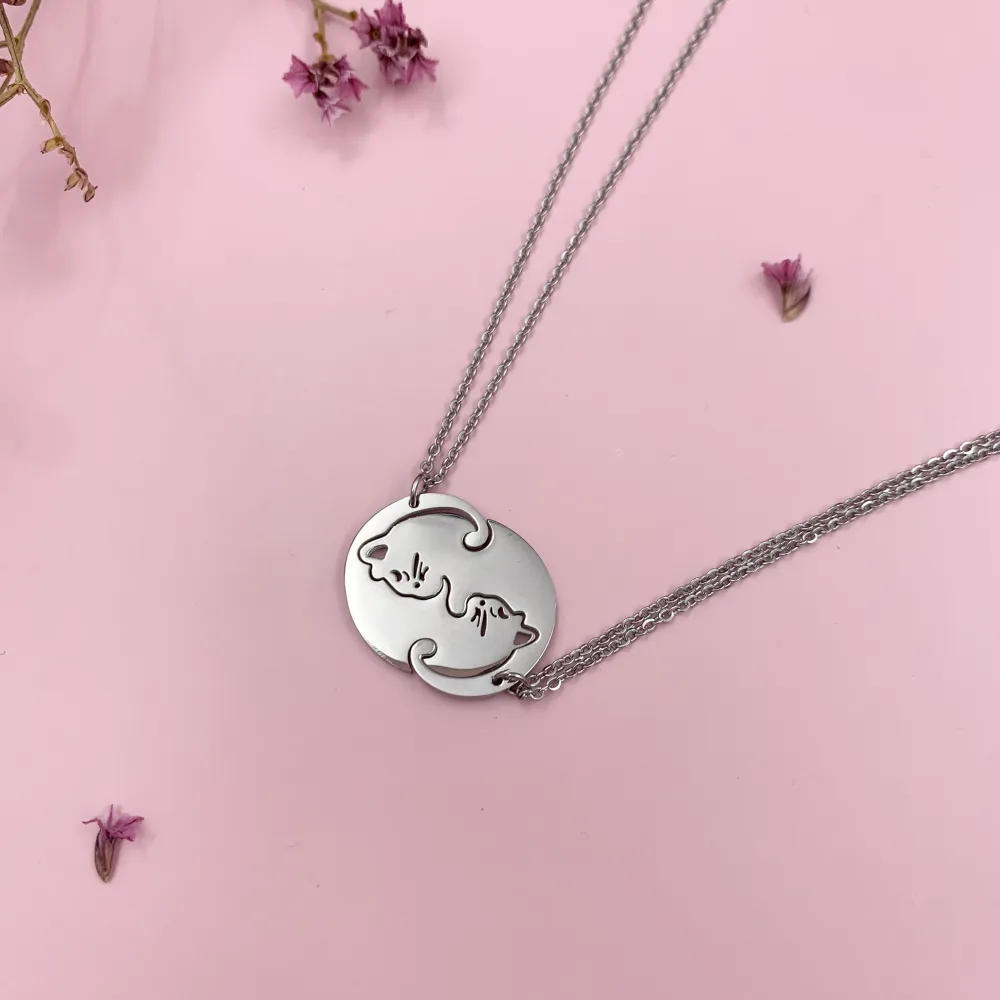 CAC6867-Puzzle Gatto-Collana Coppia Girocollo in Acciaio - CAC6867-Puzzle Gatto-Collana Coppia Girocollo in Acciaio