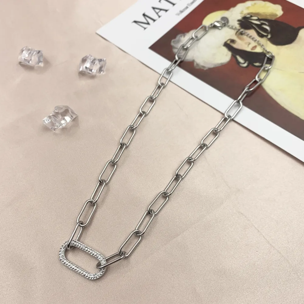 CAC7043-Ovale- Collana Corta in Acciaio - CAC7043-Ovale- Collana Corta in Acciaio