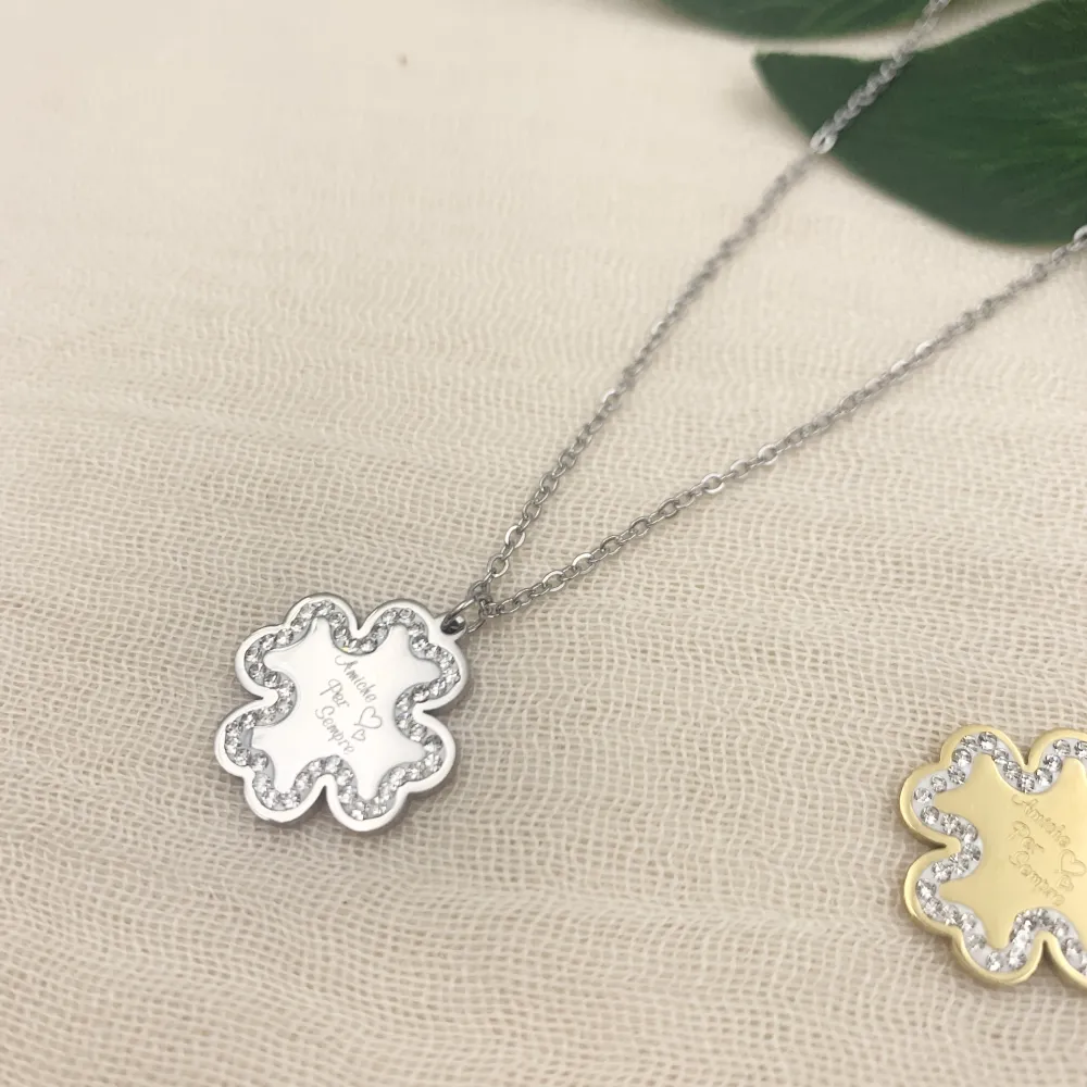 CAC7235-Quadrifoglio Amiche per Sempre-Collana Girocollo in Acc - CAC7235-Quadrifoglio Amiche per Sempre-Collana Girocollo in Acc