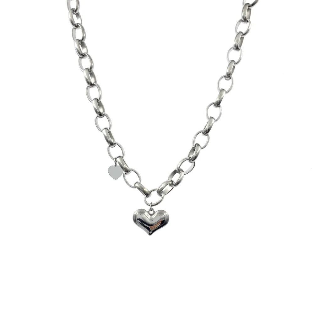 CAC7305-Catena con Cuore- Collana Corta in Acciaio - CAC7305-Catena con Cuore- Collana Corta in Acciaio