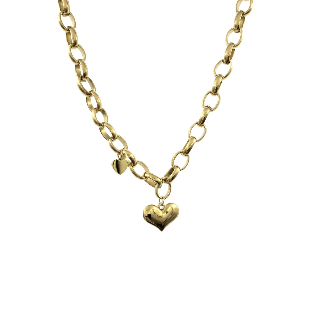 CAC7305-Catena con Cuore- Collana Corta in Acciaio - CAC7305-Catena con Cuore- Collana Corta in Acciaio