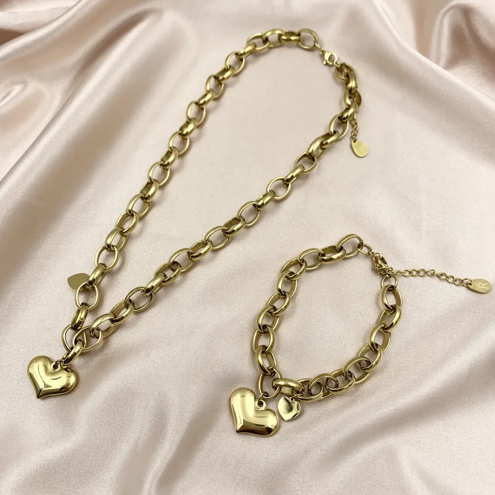 CAC7305-Catena con Cuore- Collana Corta in Acciaio - CAC7305-Catena con Cuore- Collana Corta in Acciaio