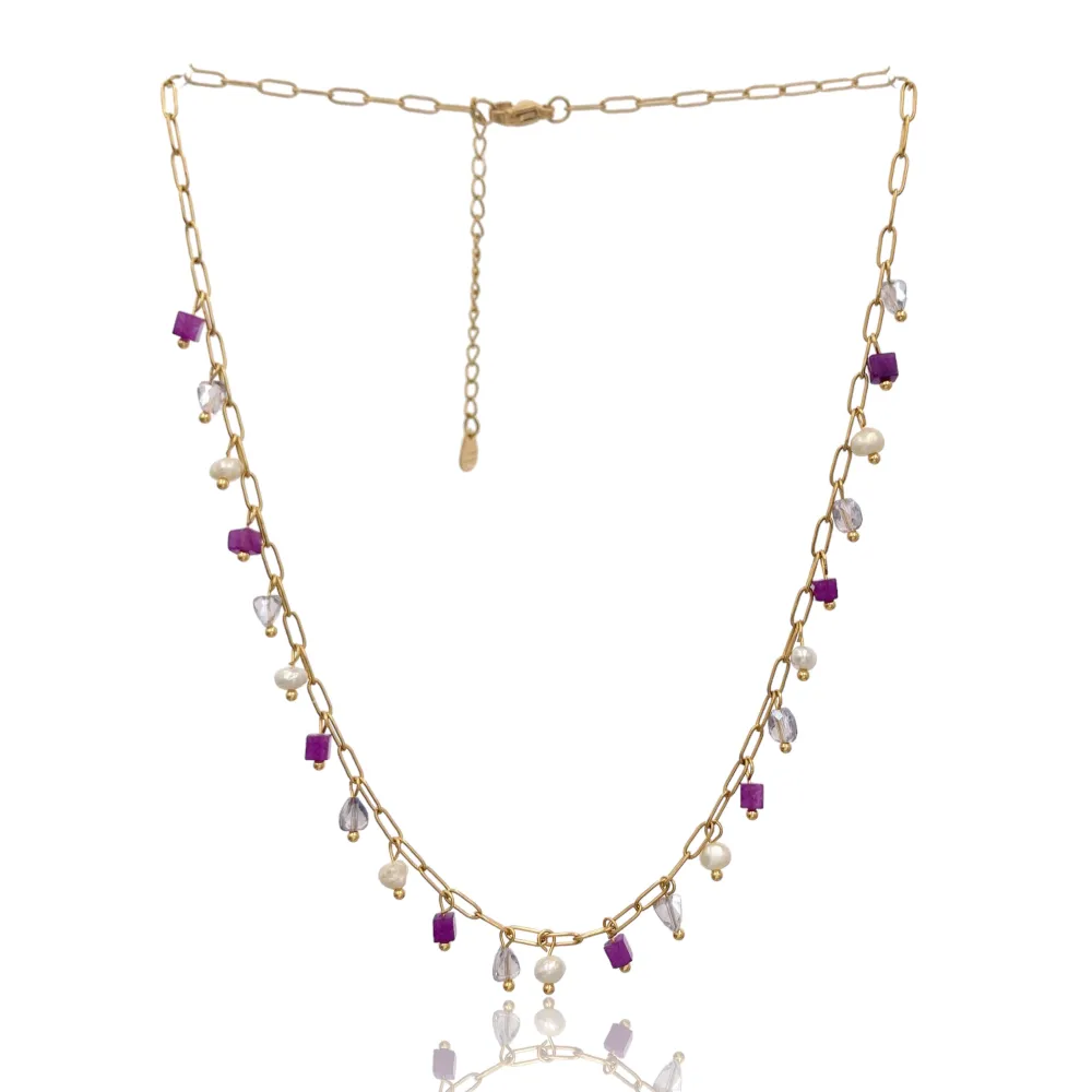 Perline Colorate-Collana Corta in Acciaio - CAC-735-23-57