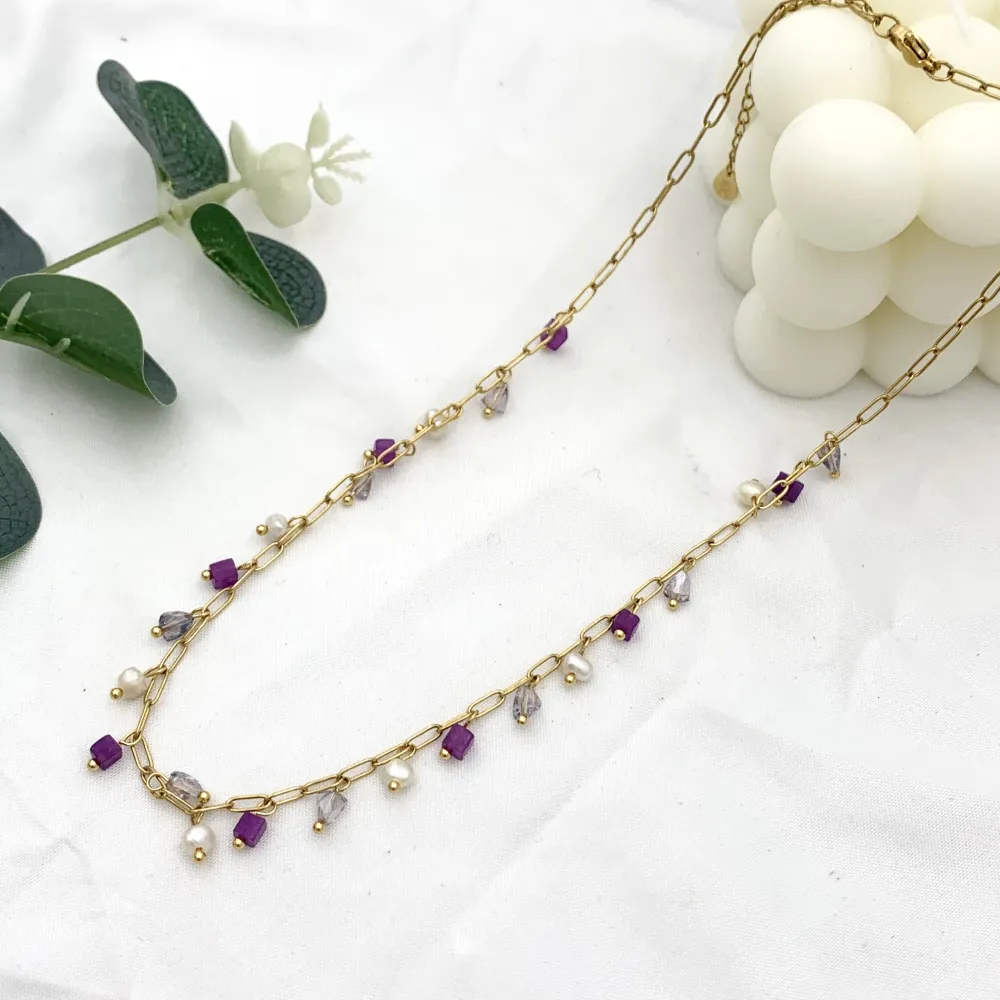 Perline Colorate-Collana Corta in Acciaio - CAC-735-23-57