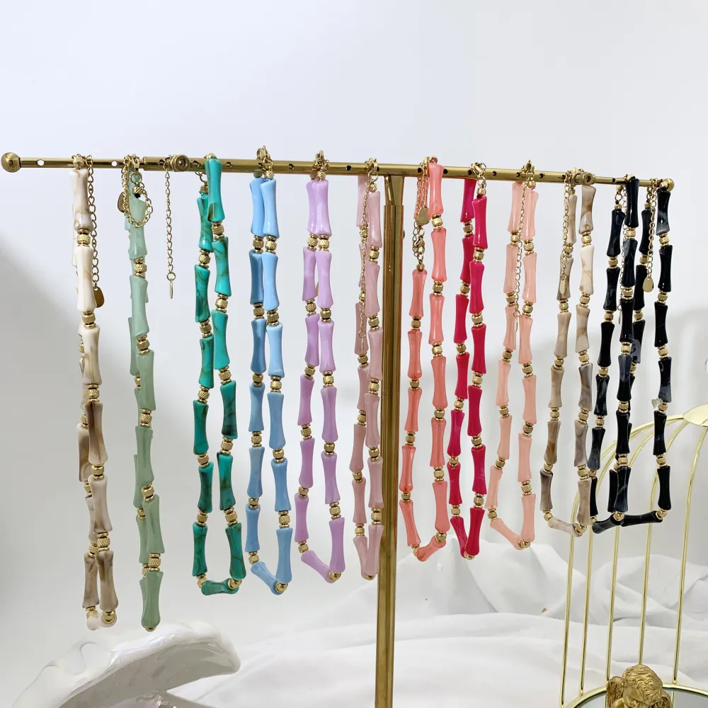 Bambù Colorato - 12pz Collane Corte in Acciaio - CAC-742-249