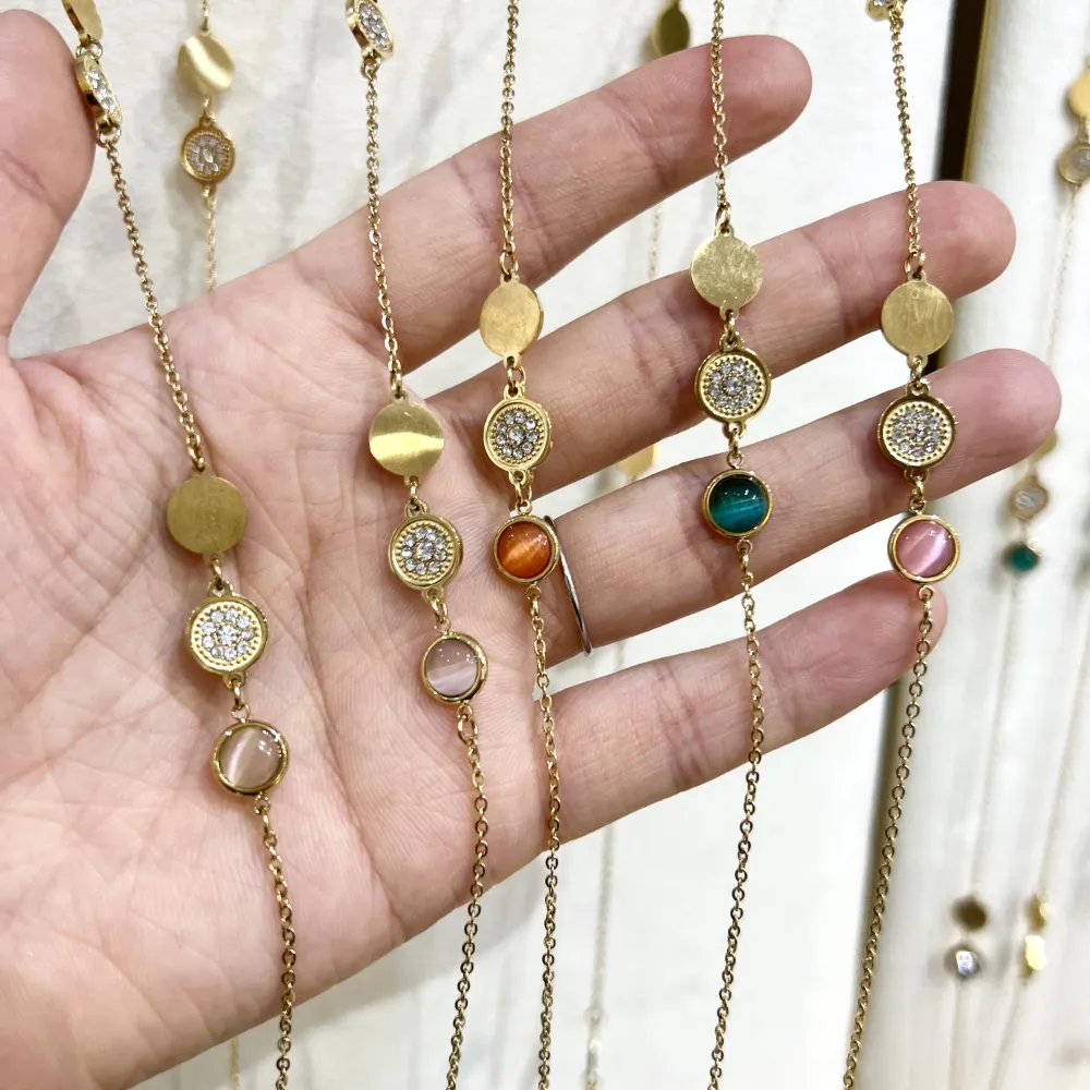 Tondo Punto Luce con Pietra-Collana Lunga in Acciaio - CAL-103-AA1731N