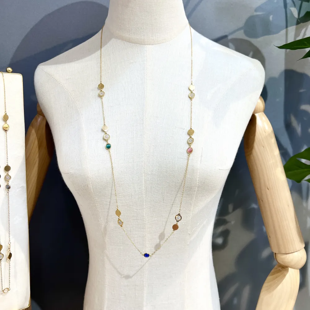 Tondo Punto Luce con Pietra-Collana Lunga in Acciaio - CAL-103-AA1731N