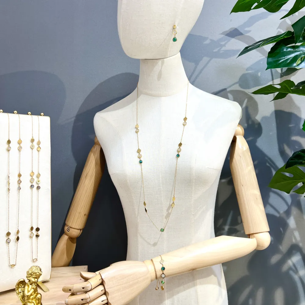 Tondo Punto Luce con Pietra-Collana Lunga in Acciaio - CAL-103-AA1731N