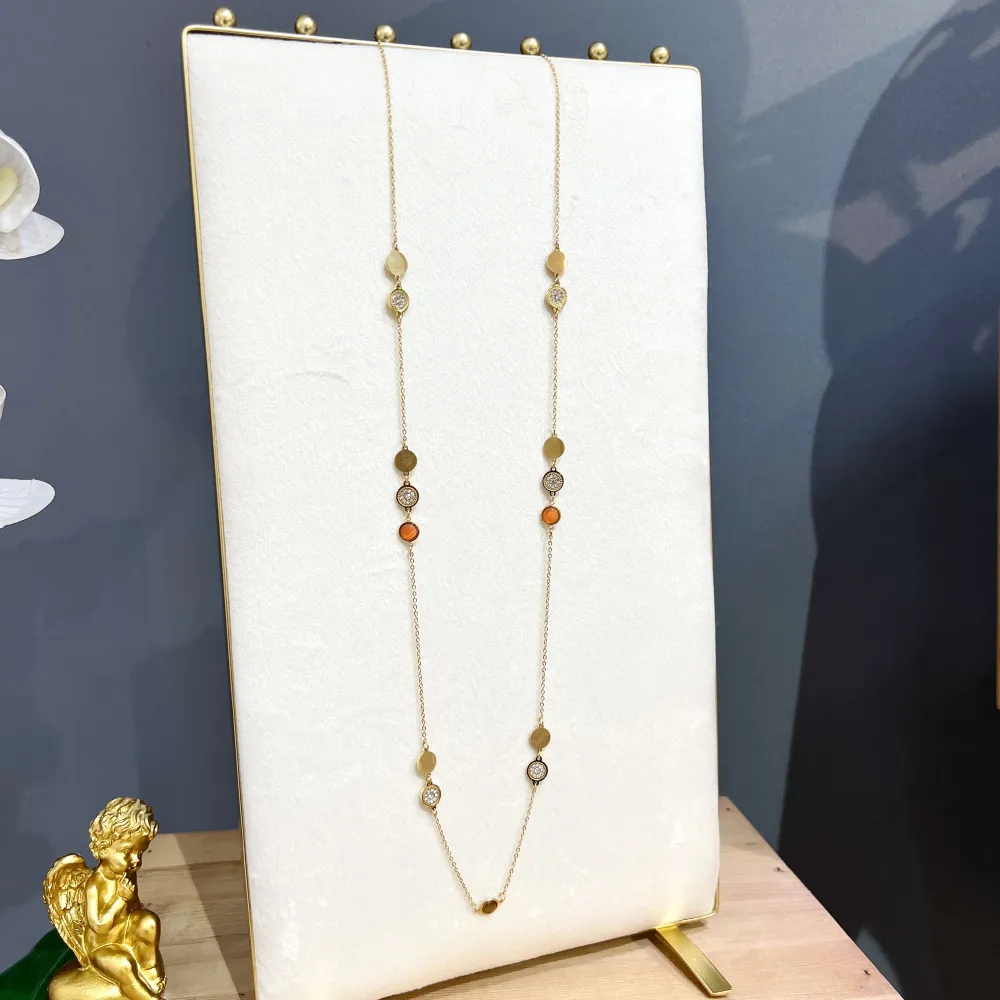 Tondo Punto Luce con Pietra-Collana Lunga in Acciaio - CAL-103-AA1731N