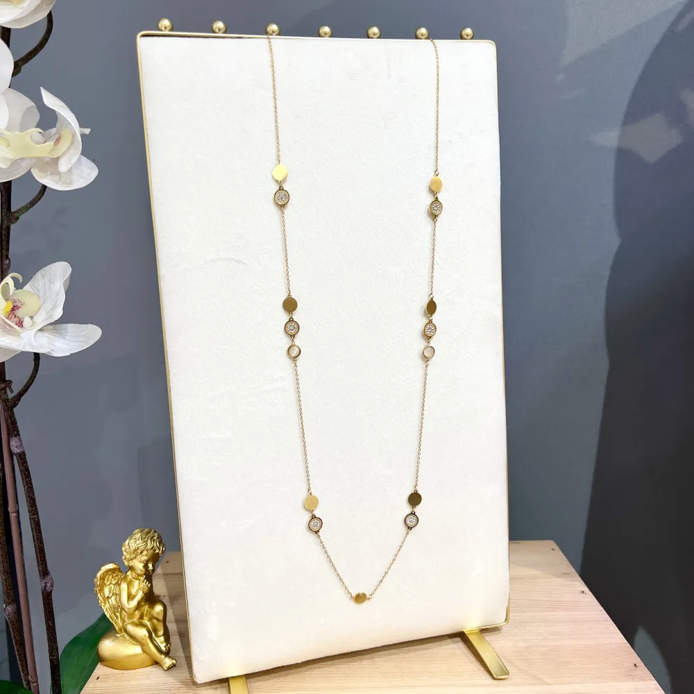 Tondo Punto Luce con Pietra-Collana Lunga in Acciaio - CAL-103-AA1731N