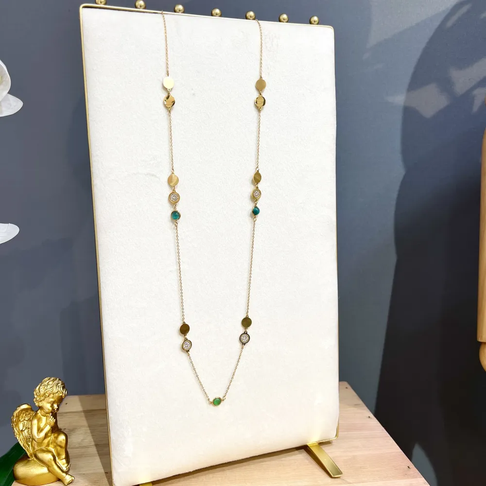 Tondo Punto Luce con Pietra-Collana Lunga in Acciaio - CAL-103-AA1731N