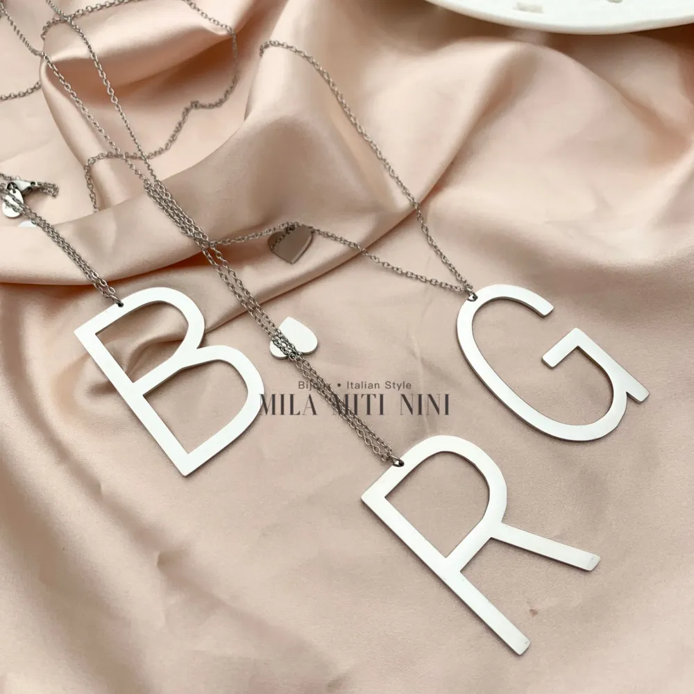 CAL413-1543-Iniziale ARGENTO-Collana Lunga in Acciaio - CAL413-1543-Iniziale ARGENTO-Collana Lunga in Acciaio