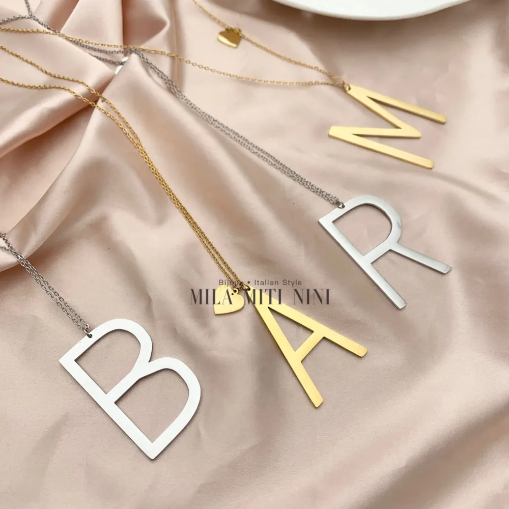 CAL413-1543-Iniziale ARGENTO-Collana Lunga in Acciaio - CAL413-1543-Iniziale ARGENTO-Collana Lunga in Acciaio