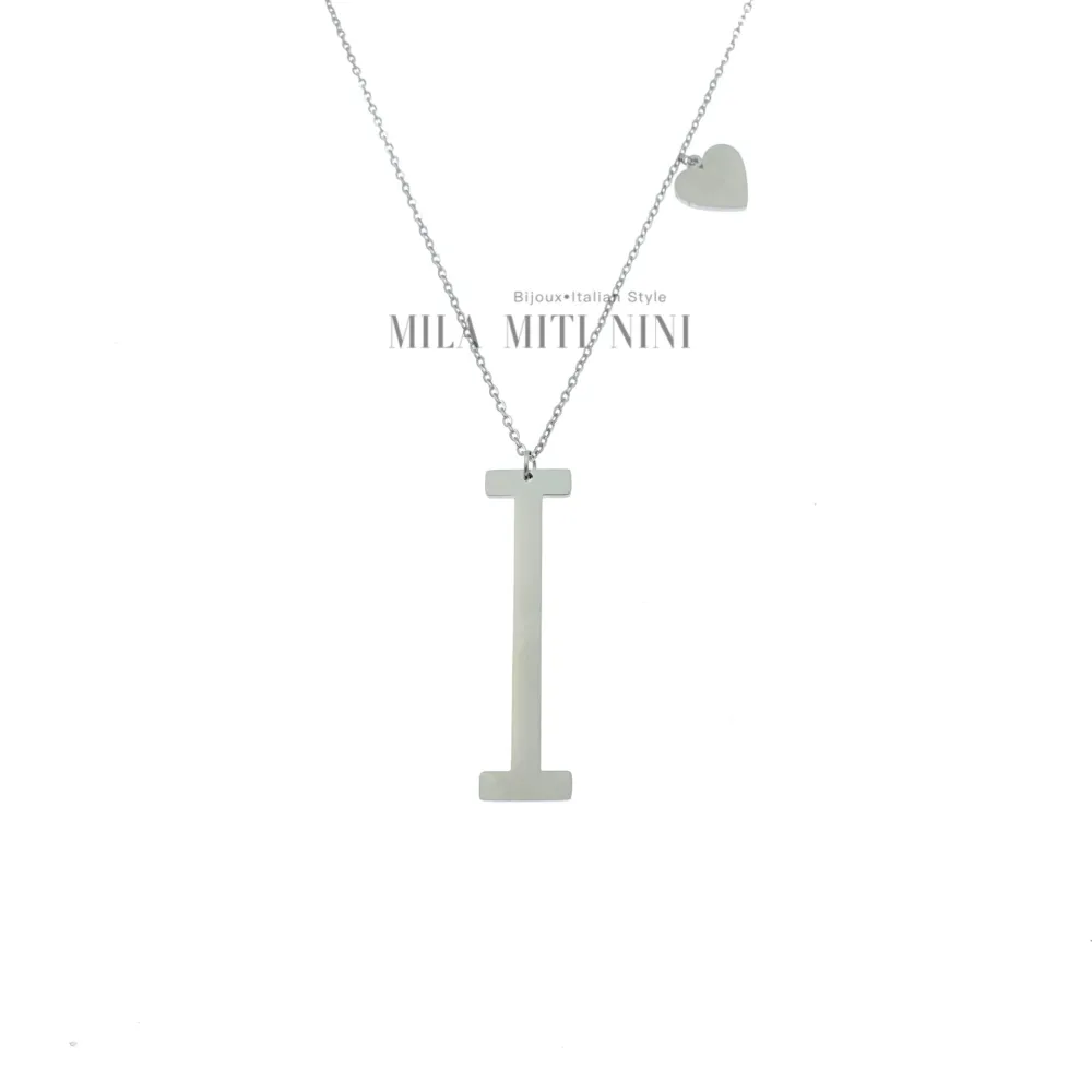 CAL413-1543-Iniziale ARGENTO-Collana Lunga in Acciaio - CAL413-1543-Iniziale ARGENTO-Collana Lunga in Acciaio