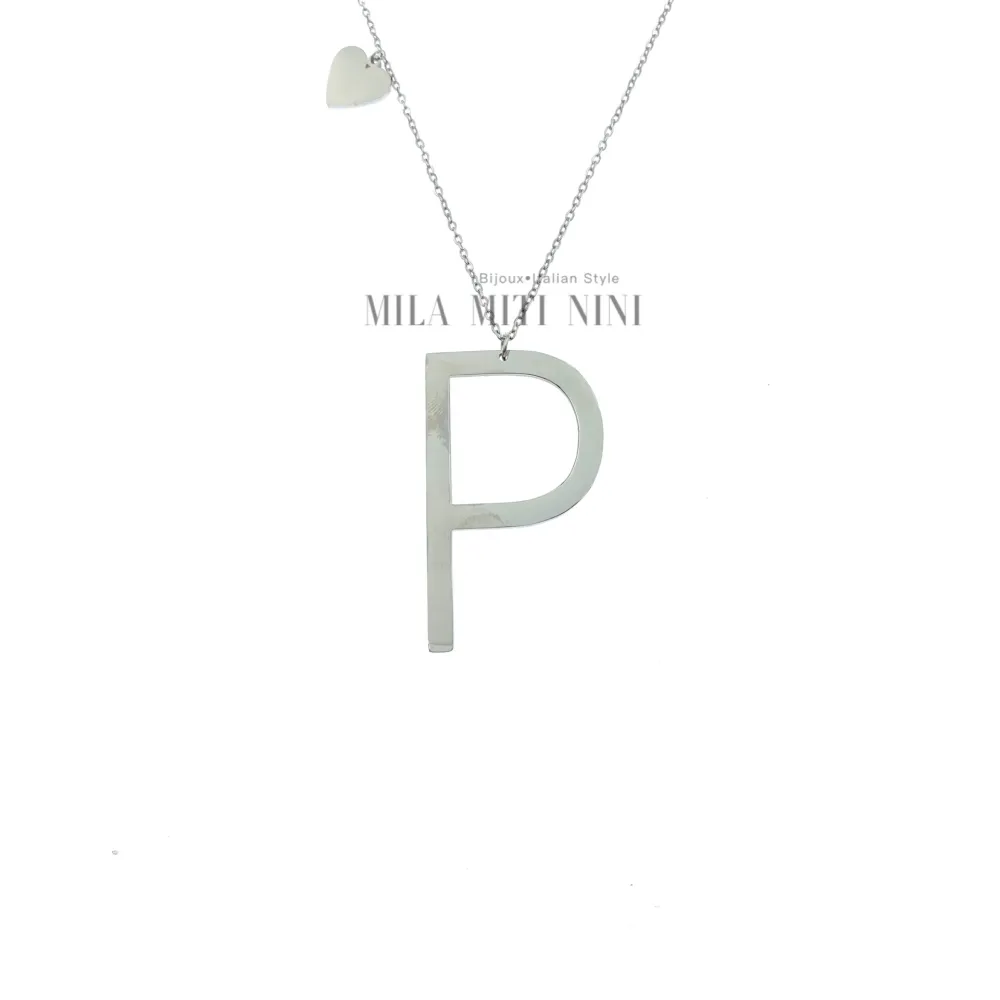 CAL413-1543-Iniziale ARGENTO-Collana Lunga in Acciaio - CAL413-1543-Iniziale ARGENTO-Collana Lunga in Acciaio