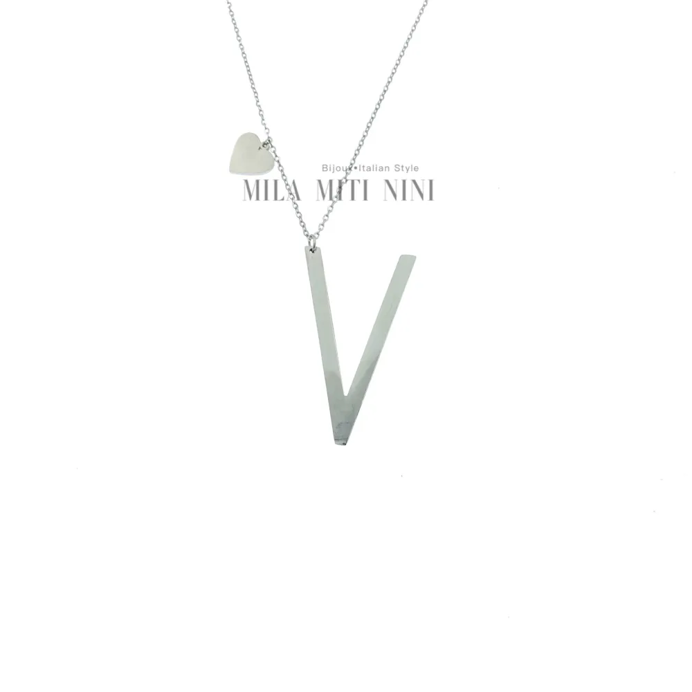 CAL413-1543-Iniziale ARGENTO-Collana Lunga in Acciaio - CAL413-1543-Iniziale ARGENTO-Collana Lunga in Acciaio