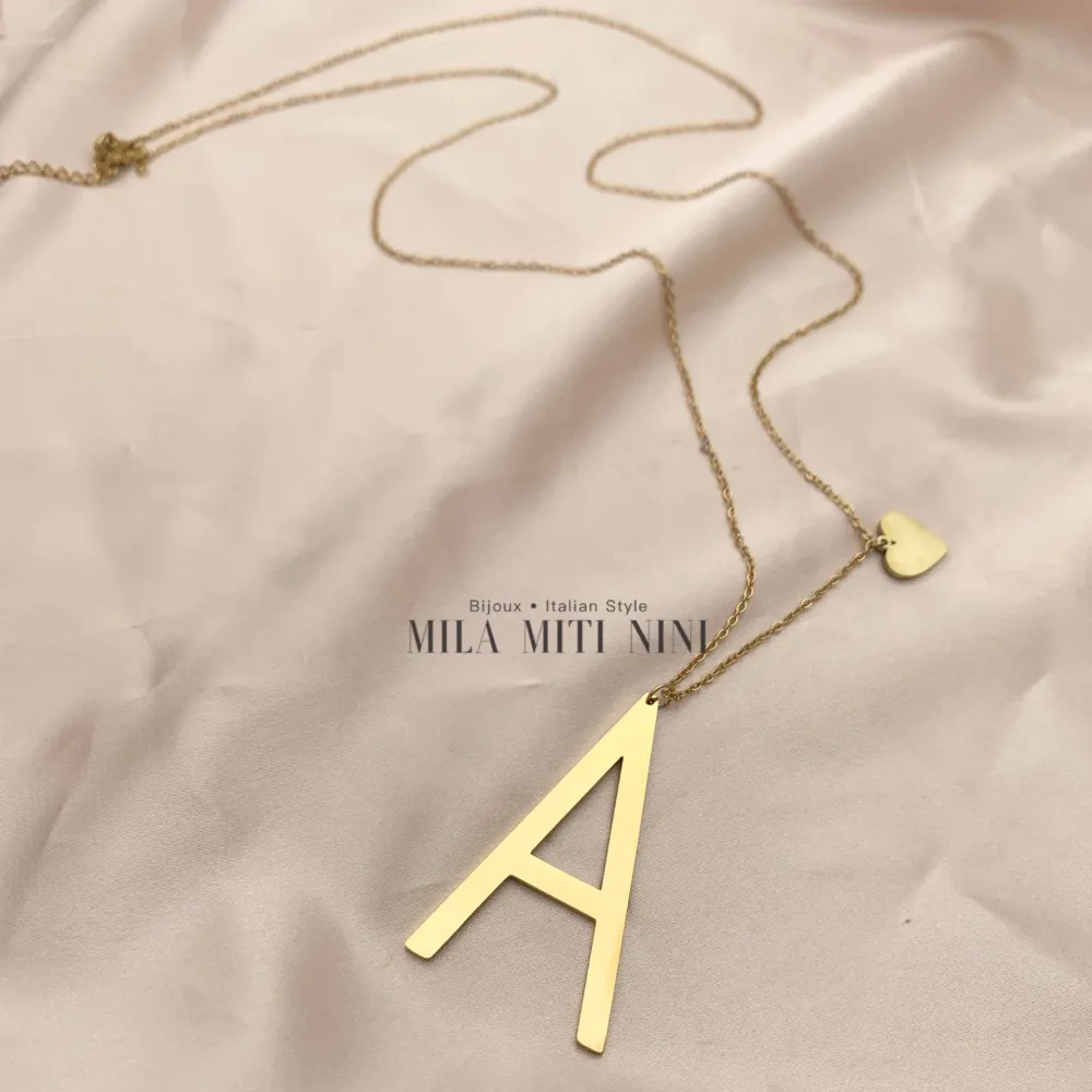 CAL413-1543-Iniziale ORO GIALLO-Collana Lunga in Acciaio - CAL413-1543-Iniziale ORO GIALLO-Collana Lunga in Acciaio