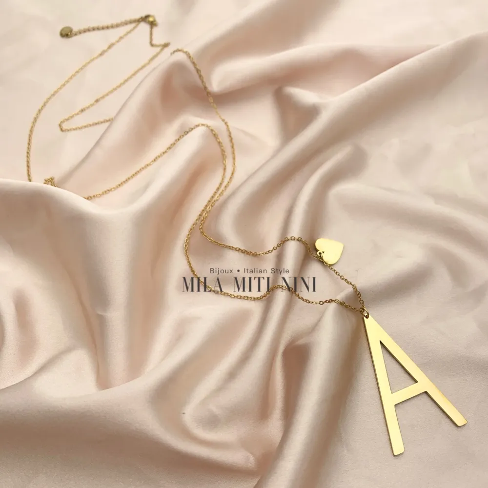 CAL413-1543-Iniziale ORO GIALLO-Collana Lunga in Acciaio - CAL413-1543-Iniziale ORO GIALLO-Collana Lunga in Acciaio