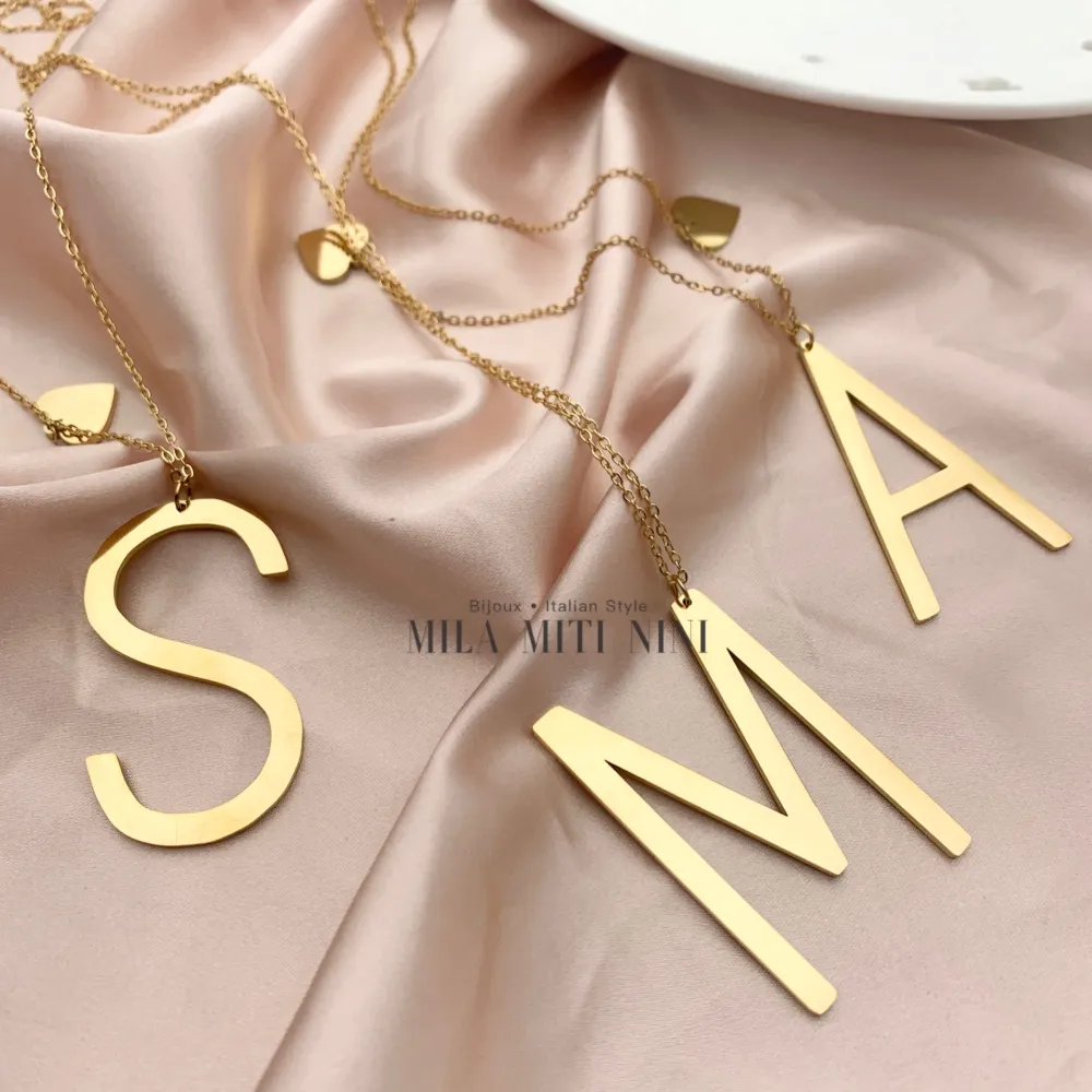 CAL413-1543-Iniziale ORO GIALLO-Collana Lunga in Acciaio - CAL413-1543-Iniziale ORO GIALLO-Collana Lunga in Acciaio