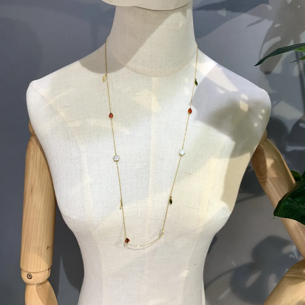 Fiore Coccinella-Collana Lunga in Acciaio - CAL-413-2150