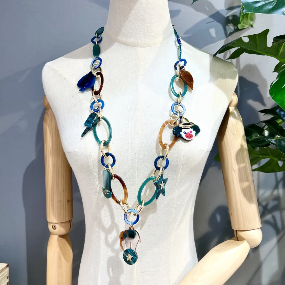 Circo Elefante Clown-Collana Lunga Moda in Resina - CML-16151-A