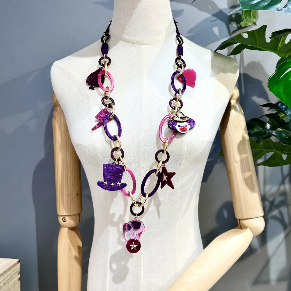 Circo Elefante Clown-Collana Lunga Moda in Resina - CML-16151-A