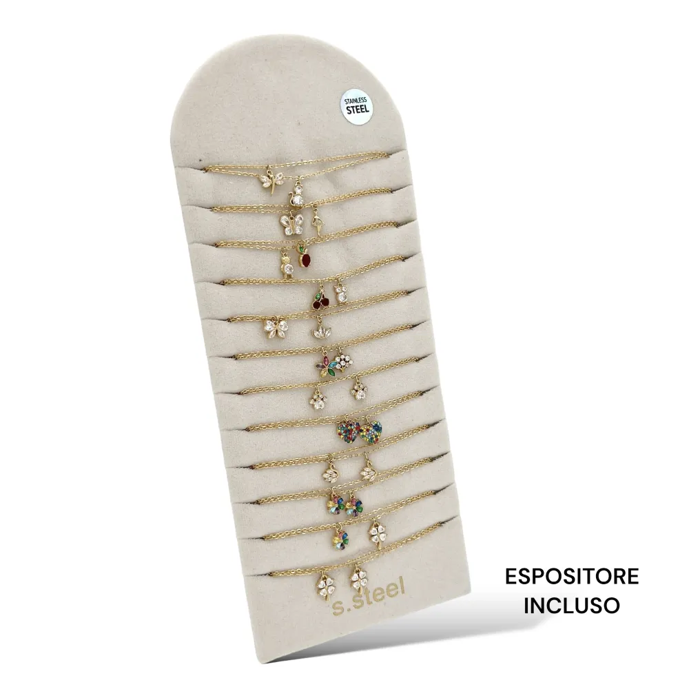 Soggetti Mix con Zirconia-24pz Collane Corte in Acciaio - CPA-103-AA2878-2897N