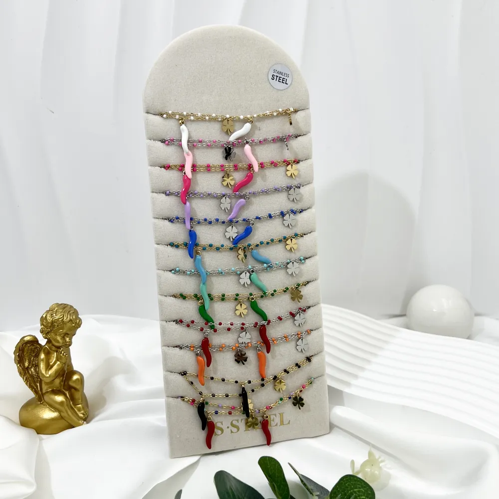 Cornino con Quadrifoglio-24pz Collane in Acciaio - CPA-103-AA3967N 24