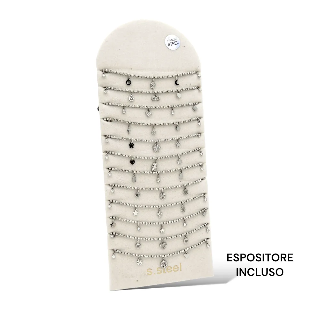 Tennis con Ciondoli-12pz Collane in Acciaio - CPA-103-AA4127N