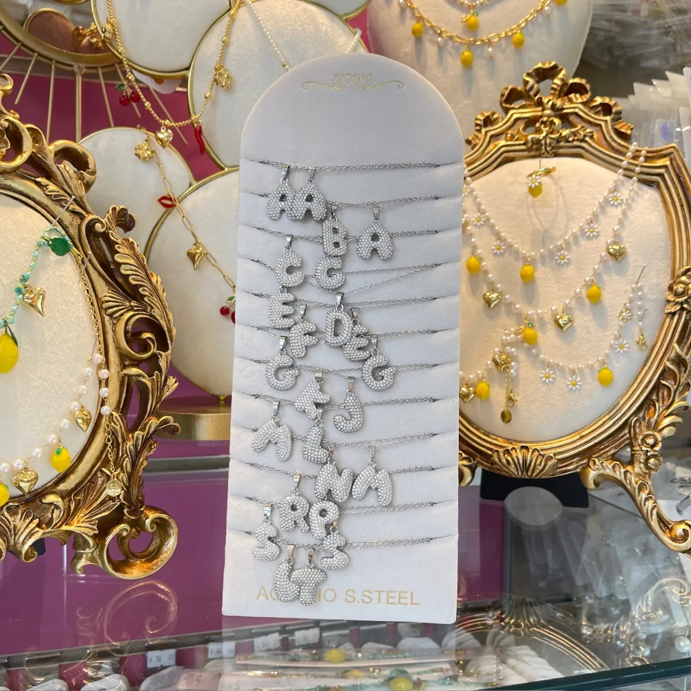 Iniziale Bombato con Zirconia -24pz Collane Corte in Acciaio - CPA-103-AA5474N