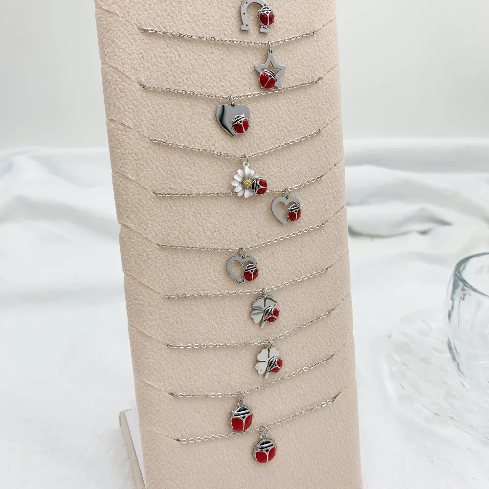 Mix Coccinella Smaltata-12pz Collane Corte in Acciaio - CPA-103-AA894N