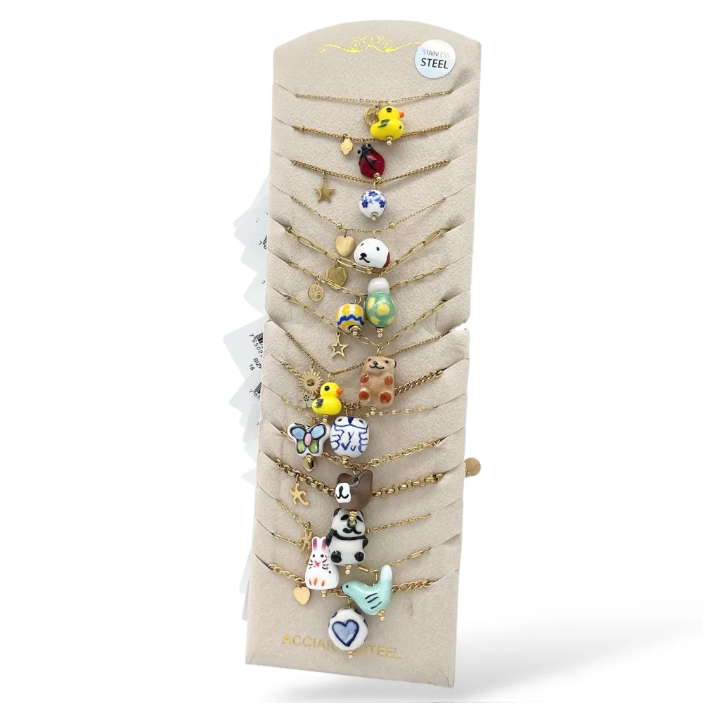 Mix Soggetti Ceramica -12pz Collane Corte in Acciaio - CPA-765-61