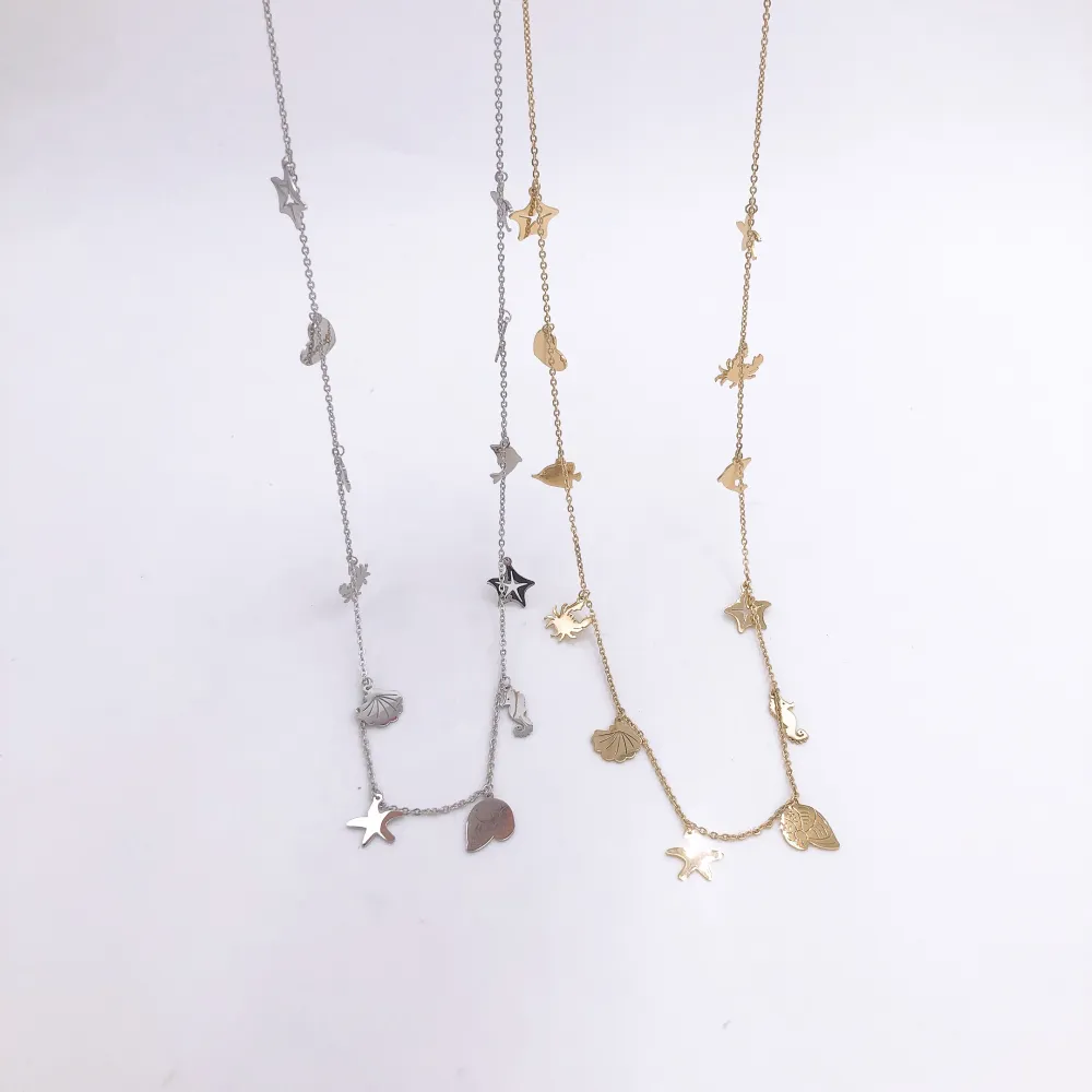 Collana lunga in  acciaio - MARE STELLA MARINA PESCE CONCHIGLIA PENDENTE MIX  3981 -COLLANA