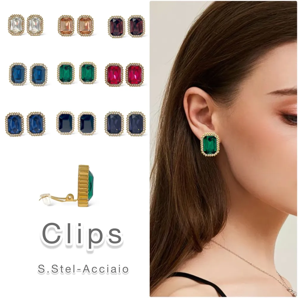 Rettangolare -Orecchini a Clip in Acciaio - OAK-103-AA2966E