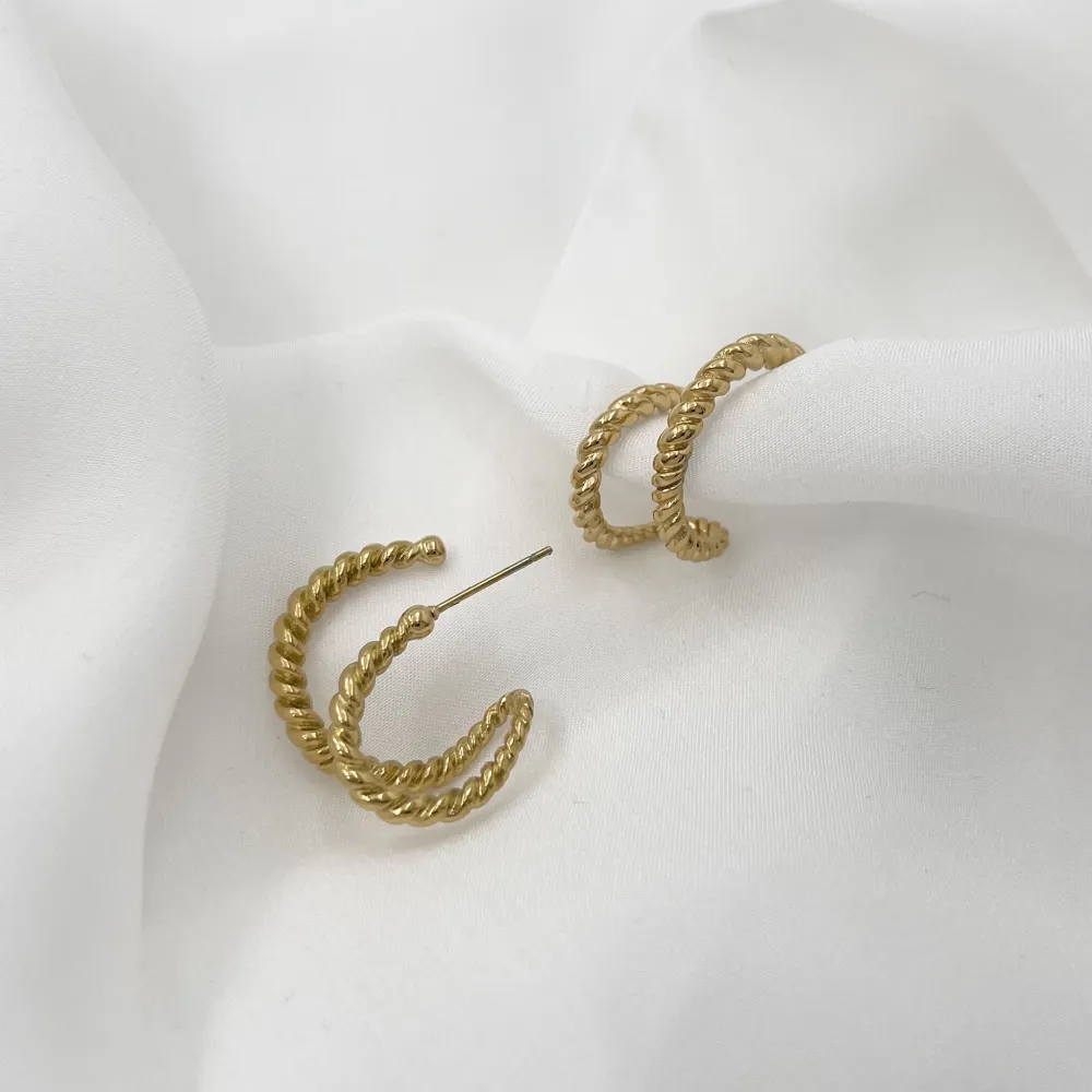 Effetto Doppio Cerchio-Orecchini in Acciaio - OAP-103-AA1356E