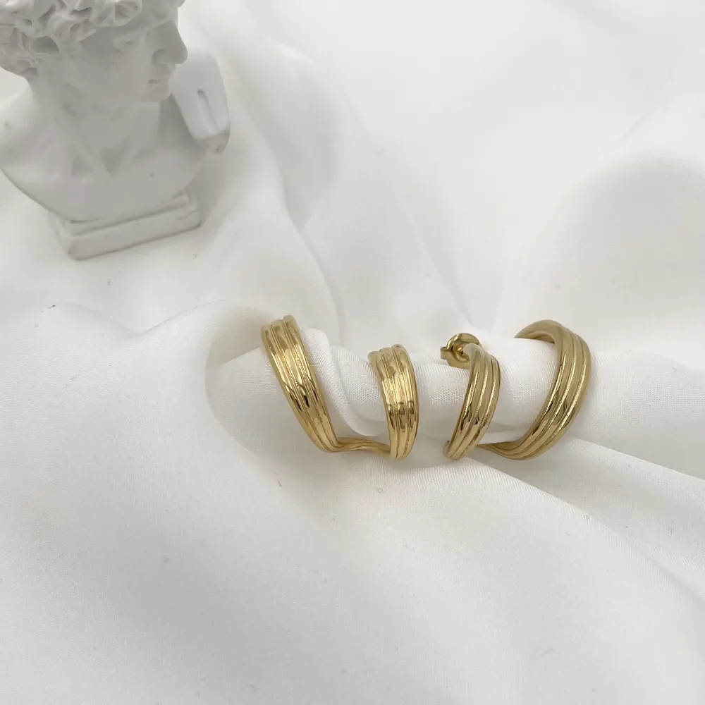 Effetto Doppio Cerchio-Orecchini in Acciaio - OAP-103-AA1358E