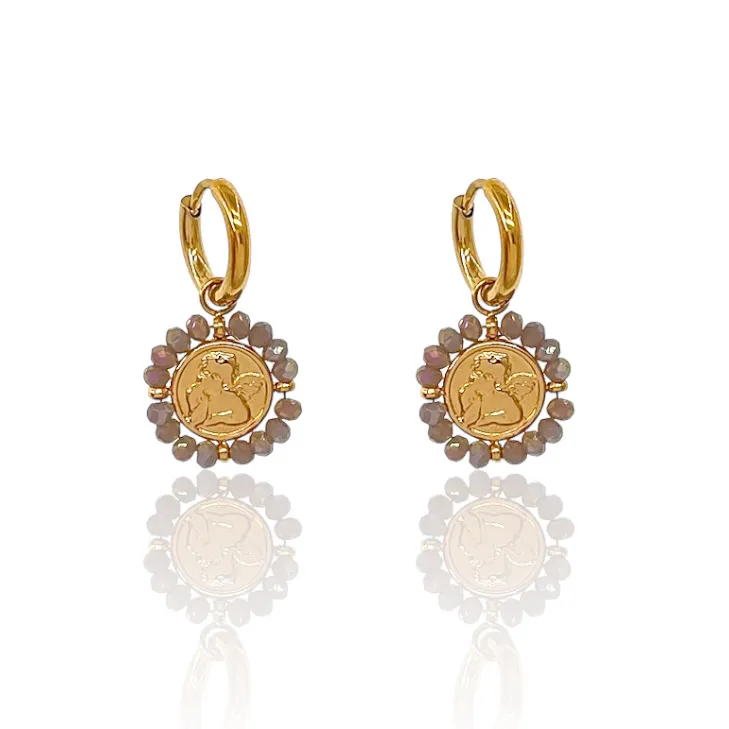 Cerchio con Angelo-Orecchini in Acciaio - OAP-103-AA2710E