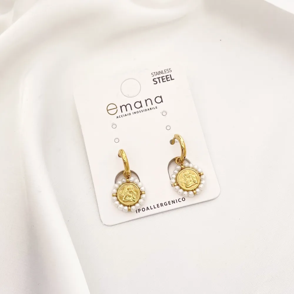 Cerchio con Angelo-Orecchini in Acciaio - OAP-103-AA2710E