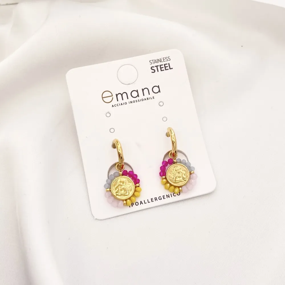 Cerchio con Angelo-Orecchini in Acciaio - OAP-103-AA2710E