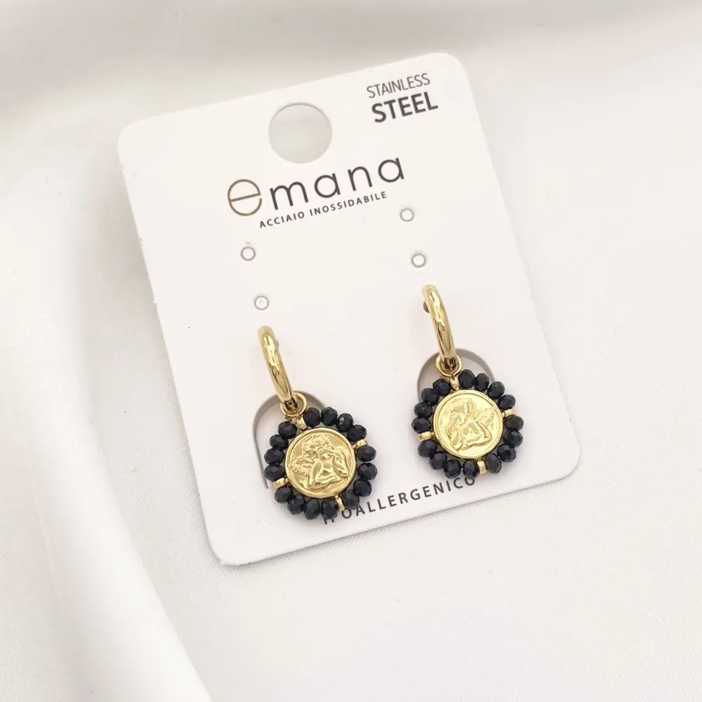 Cerchio con Angelo-Orecchini in Acciaio - OAP-103-AA2710E